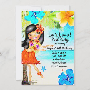 Retro Tropical Hula Girl Luau Beach Birthday Kaart