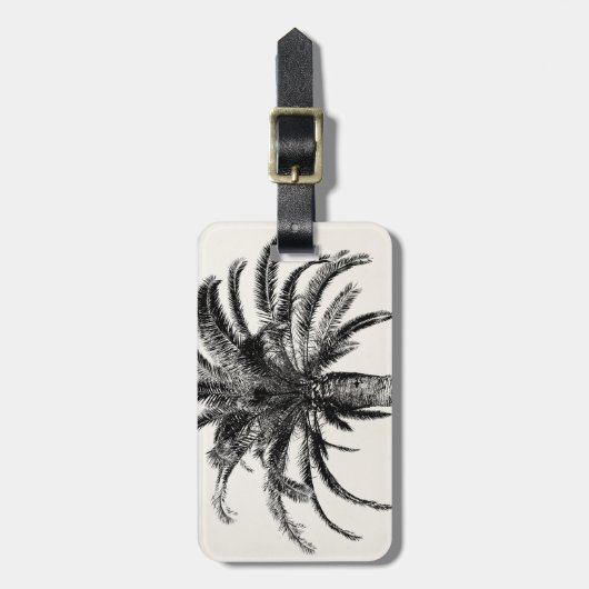 Retro Tropical Island Palm Tree (zwart-wit) Bagagelabel (Voorkant verticaal)