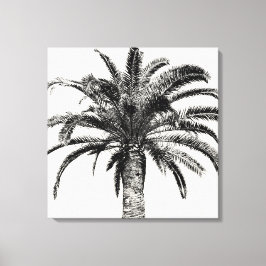 Retro Tropical Island Palm Tree (zwart-wit) Canvas Afdruk