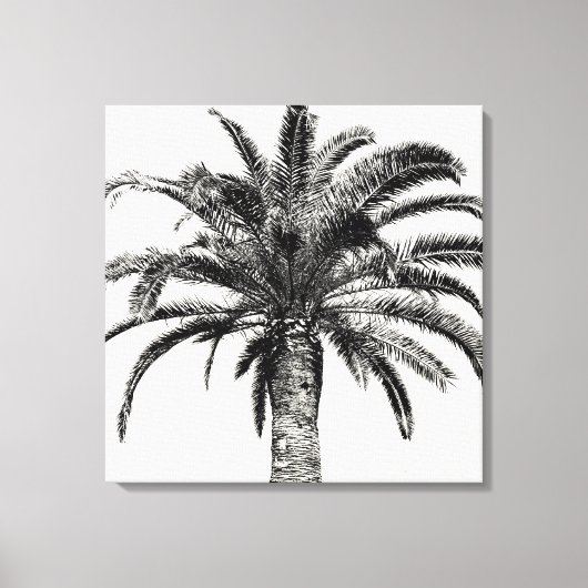 Retro Tropical Island Palm Tree (zwart-wit) Canvas Afdruk (Voorkant)