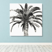 Retro Tropical Island Palm Tree (zwart-wit) Canvas Afdruk (Insitu (Houten vloer))