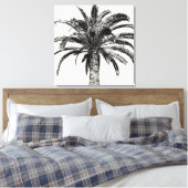 Retro Tropical Island Palm Tree (zwart-wit) Canvas Afdruk (Insitu (Slaapkamer))