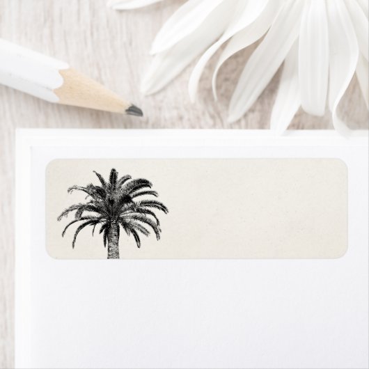 Retro Tropical Island Palm Tree (zwart-wit) Etiket (Insitu)