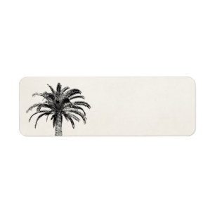 Retro Tropical Island Palm Tree (zwart-wit) Etiket