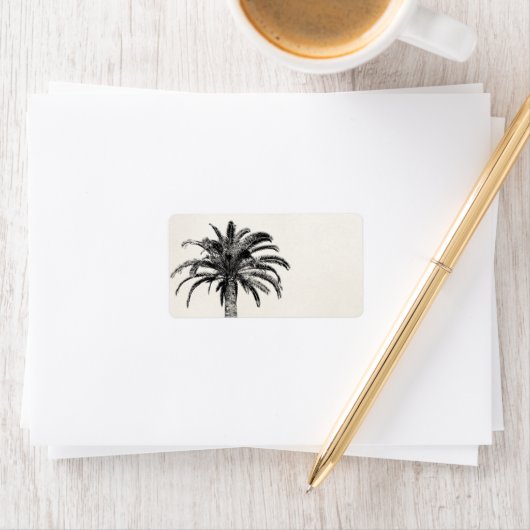 Retro Tropical Island Palm Tree (zwart-wit) Etiket (Insitu)