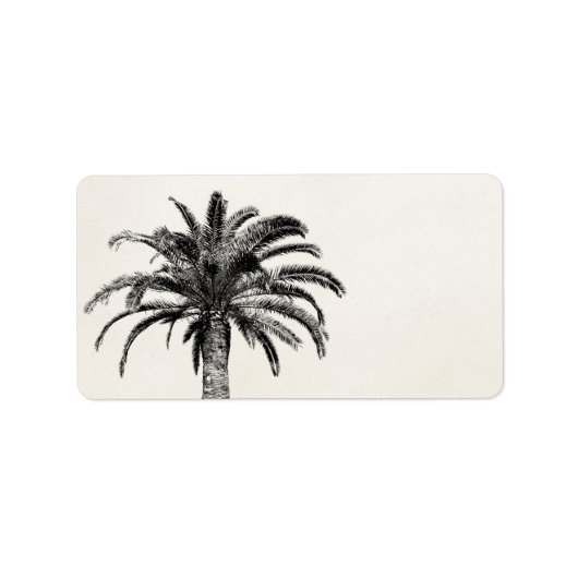 Retro Tropical Island Palm Tree (zwart-wit) Etiket (Voorkant)