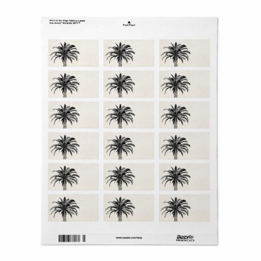 Retro Tropical Island Palm Tree (zwart-wit) Etiket (Full Sheet)