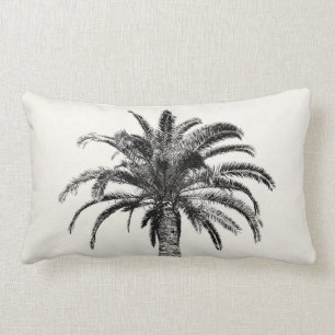 Retro Tropical Island Palm Tree (zwart-wit) Kussen