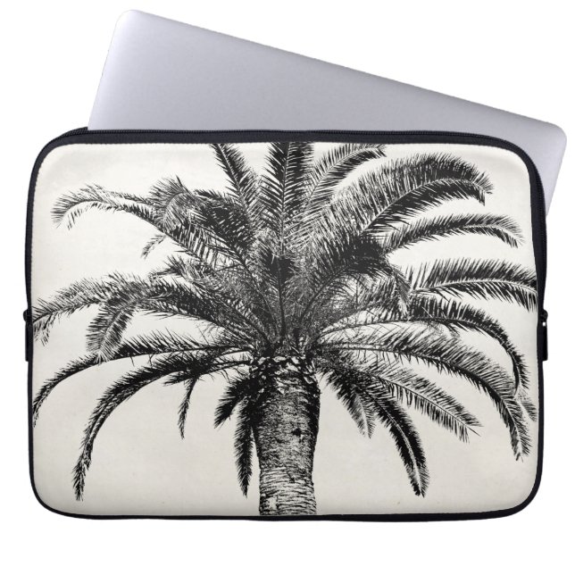 Retro Tropical Island Palm Tree (zwart-wit) Laptop Sleeve (Voorkant)