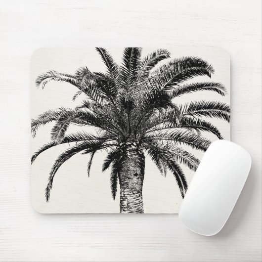 Retro Tropical Island Palm Tree (zwart-wit) Muismat (Met muis)