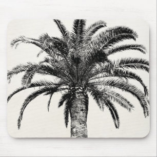 Retro Tropical Island Palm Tree (zwart-wit) Muismat