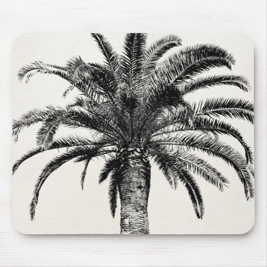 Retro Tropical Island Palm Tree (zwart-wit) Muismat (Voorkant)