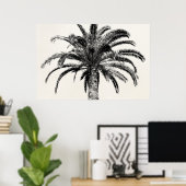 Retro Tropical Island Palm Tree (zwart-wit) Poster (Thuiskantoor)
