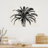 Retro Tropical Island Palm Tree (zwart-wit) Poster (Keuken)