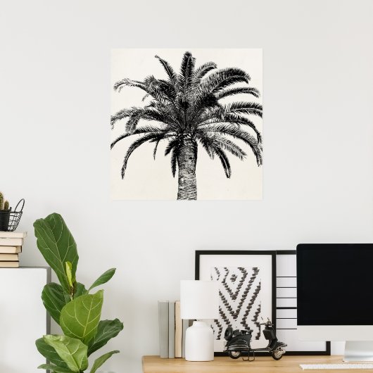 Retro Tropical Island Palm Tree (zwart-wit) Poster (Thuiskantoor)