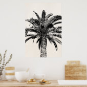 Retro Tropical Island Palm Tree (zwart-wit) Poster (Keuken)