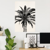 Retro Tropical Island Palm Tree (zwart-wit) Poster (Thuiskantoor)