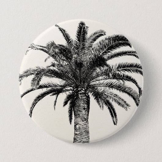 Retro Tropical Island Palm Tree (zwart-wit) Ronde Button 7,6 Cm (Voorkant)