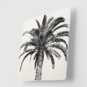 Retro Tropical Island Palm Tree (zwart-wit) Vierkante Klok (Hoek)