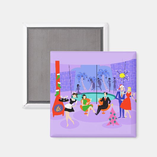 Retro Tropical Kerstparty Magnet (Voorkant / Achterkant)