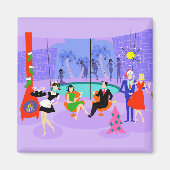 Retro Tropical Kerstparty Magnet (Voorkant)