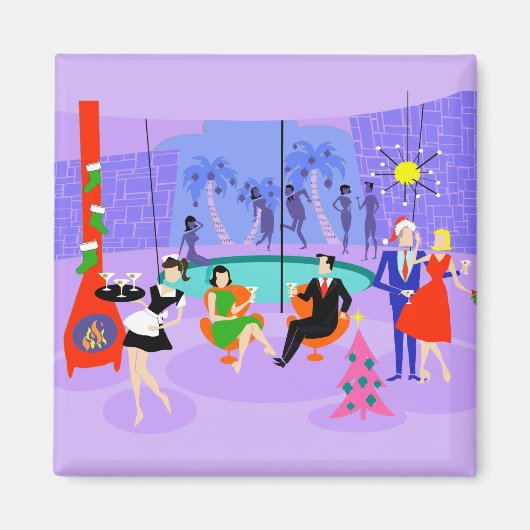 Retro Tropical Kerstparty Magnet (Voorkant)
