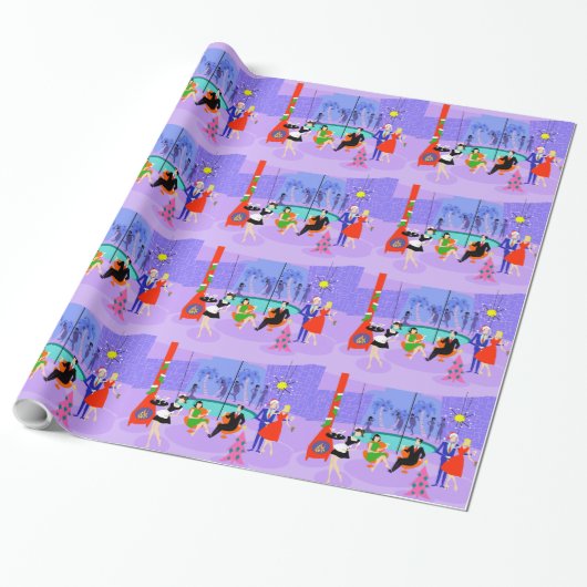 Retro Tropical kerstparty-omslagpapier Cadeaupapier (Uitgerold)