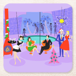 Retro Tropical kerstparty Paper Onderzetter