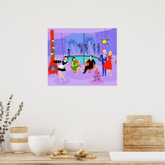 Retro Tropical kerstparty Poster (Keuken)