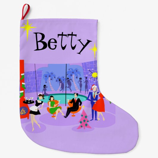 Retro Tropical Kerstparty Stoppen Grote Kerstsok (Voorkant)