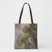 Retro tropical monstera palm leaf 70's zomer tot tote bag (Voorkant)