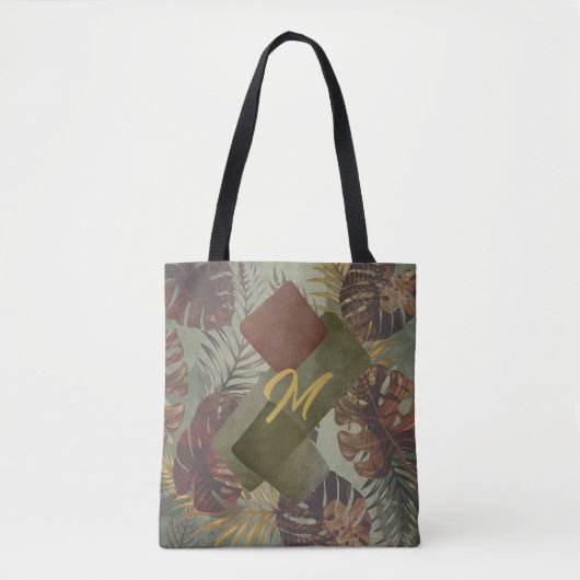 Retro tropical monstera palm leaf 70's zomer tot tote bag (Voorkant)