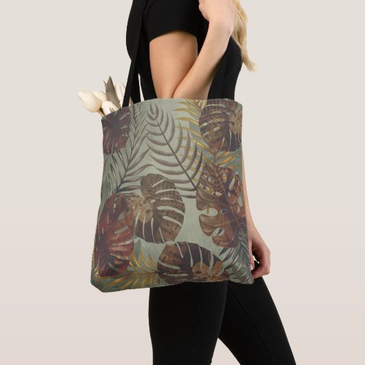 Retro tropical monstera palm leaf 70's zomer tote bag (Dichtbij)