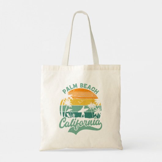  Retro Tropical Palm Beach Californië Tote Bag (Achterkant)
