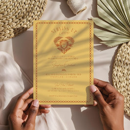 Retro Tropical Palm Tree Pickleball Vrijgezellenfe Kaart