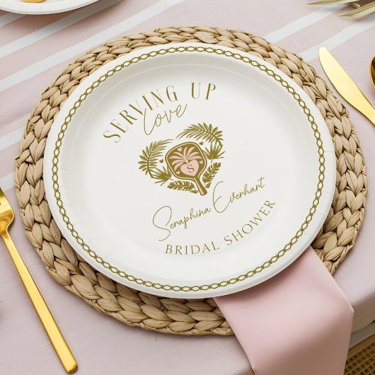 Retro Tropical Palm Tree Pickleball Vrijgezellenfe Papieren Bordje