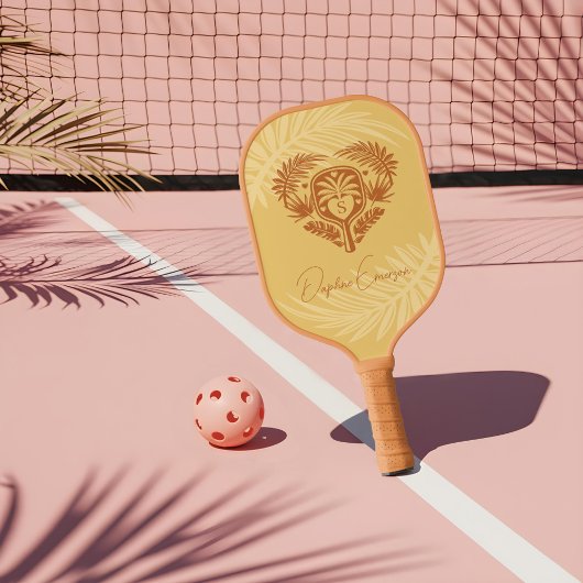 Retro Tropical Palm Tree Pickleball Vrijgezellenfe Pickleball Paddle