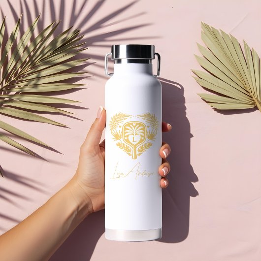 Retro Tropical Palm Tree Pickleball Vrijgezellenfe Waterfles