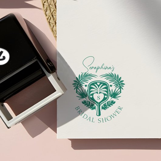 Retro Tropical Palm Tree Pickleball Vrijgezellenfe Zelfinktende Stempel