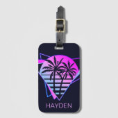 Retro Tropical Palm Trees Geometric Personalized Bagagelabel (Voorkant (verticaal))