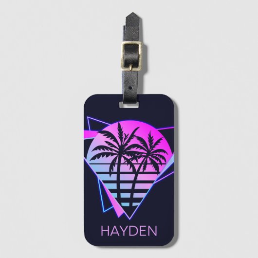 Retro Tropical Palm Trees Geometric Personalized Bagagelabel (Voorkant (verticaal))
