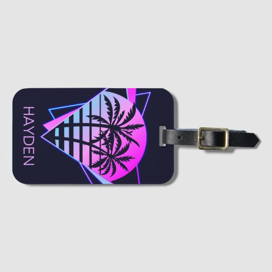 Retro Tropical Palm Trees Geometric Personalized Bagagelabel (Voorkant (horizontaal))