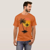 Retro Tropical Palm Trees Sunset Beach Summer Vaca T-shirt (Voorkant volledig)