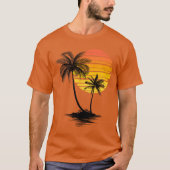 Retro Tropical Palm Trees Sunset Beach Summer Vaca T-shirt (Voorkant)