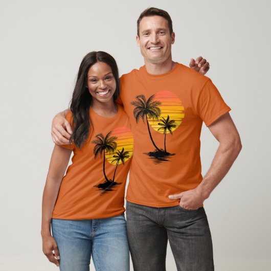 Retro Tropical Palm Trees Sunset Beach Summer Vaca T-shirt (Unisex)