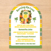 Retro Tropical Pineapple Pickleball Vrijgezellenfe Acryl Uitnodigingen (Voorkant)