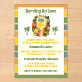 Retro Tropical Pineapple Pickleball Vrijgezellenfe Acryl Uitnodigingen (Voorkant)