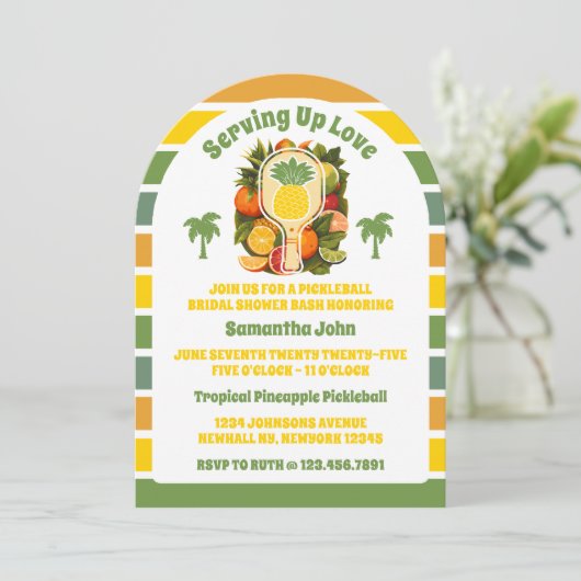 Retro Tropical Pineapple Pickleball Vrijgezellenfe Kaart (Staand voorkant)