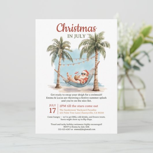 Retro Tropical Santa Hammock Kerstmis in juli Kaart (Staand voorkant)