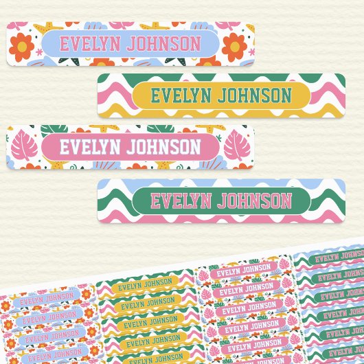 Retro Tropical Starfish & Shells Waterproof Name Labels